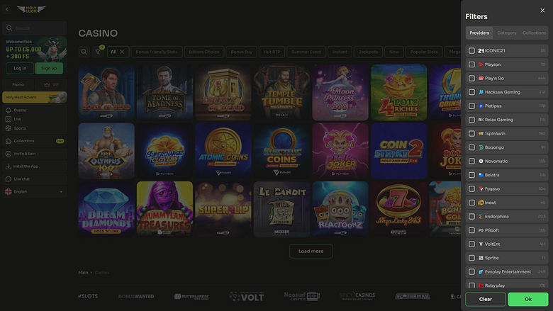 Desarrolladores de juegos de escritorio para HolyLuck Casino