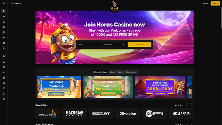 Página de inicio de Horus Casino para escritorio