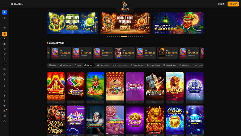 Horus Casino Desktop Jackpot