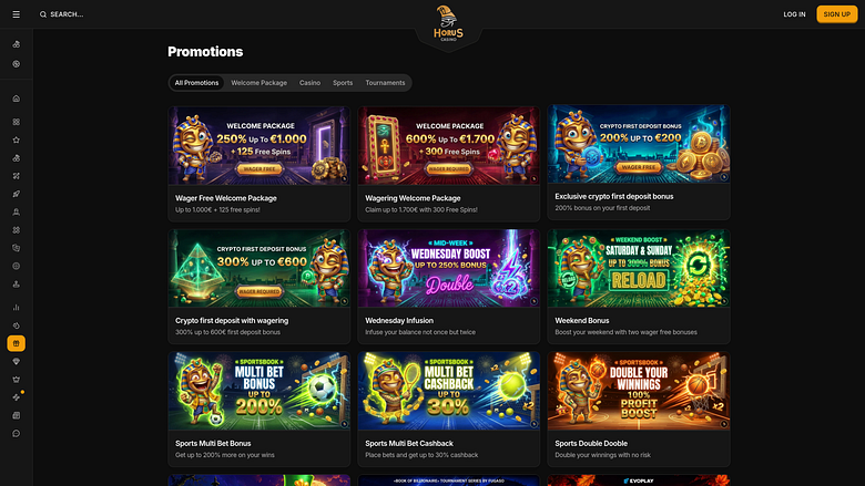 Horus Casino Desktop-Aktionen