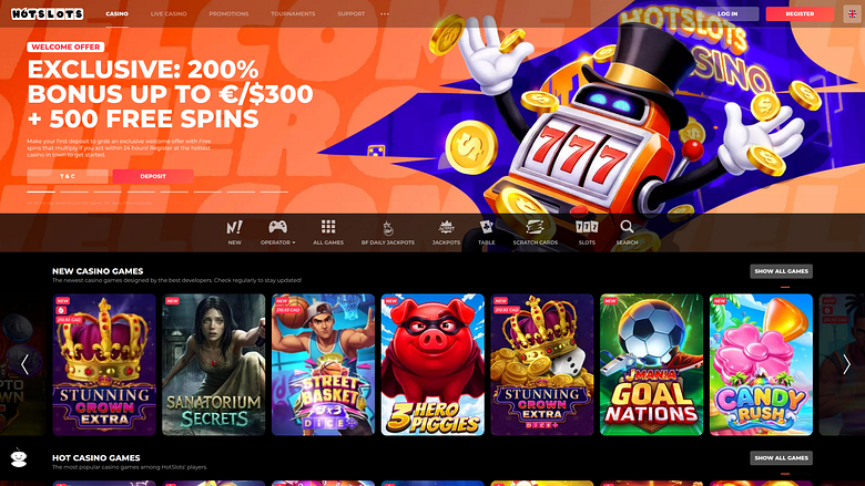 Homepage desktop di Hotslots Casino
