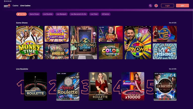 Casino Hot7 sur ordinateur avec croupier en direct