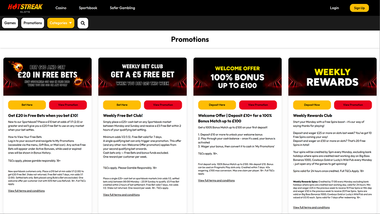 Promotions Hot Streak Casino sur ordinateur