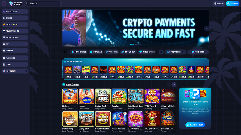 Página de inicio de Hotline Casino para escritorio