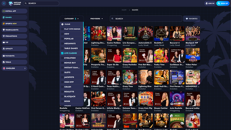 Casino Hotline con crupier en vivo de escritorio