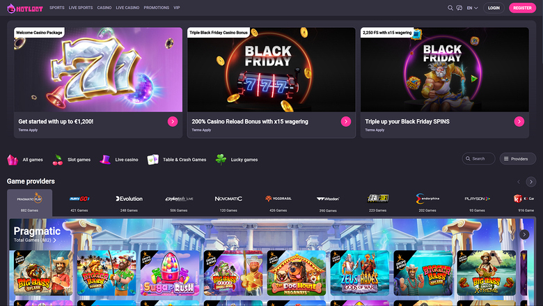 Page d'accueil du casino Hotloot pour ordinateur
