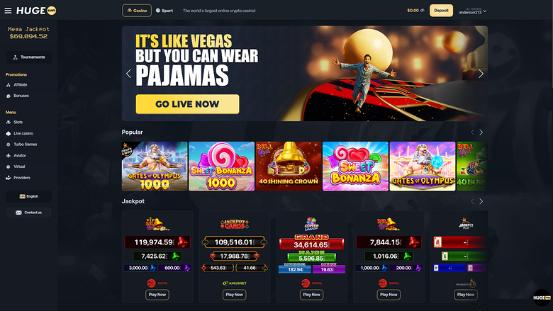 Hugewin Casino Desktop-Startseite