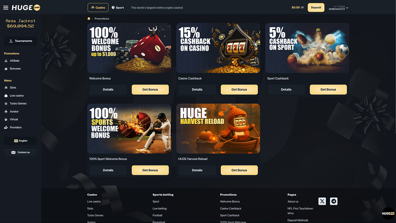 Hugewin Casino Desktop-Aktionen