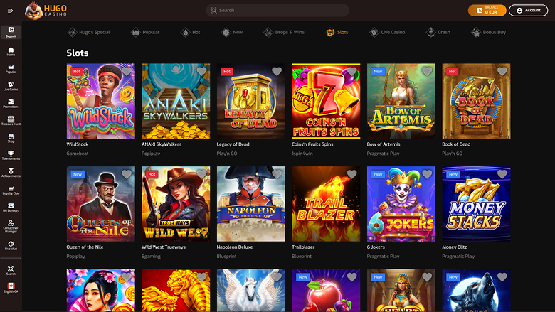 Jeux de casino Hugo sur ordinateur