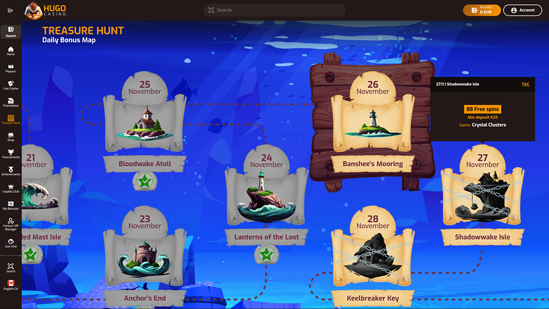 Chasse au trésor sur ordinateur Hugo Casino Desktop