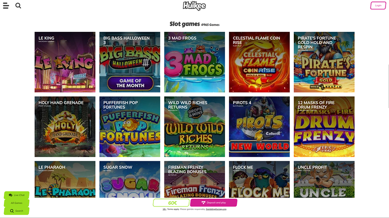 Jeux de casino Huikee sur ordinateur