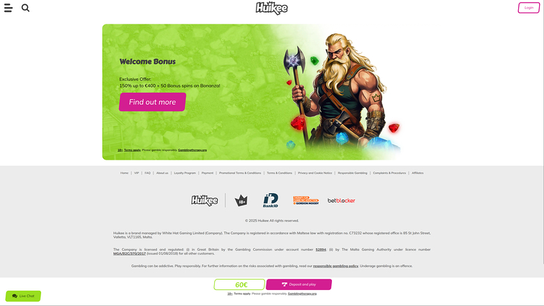 Promotions Huikee Casino sur ordinateur