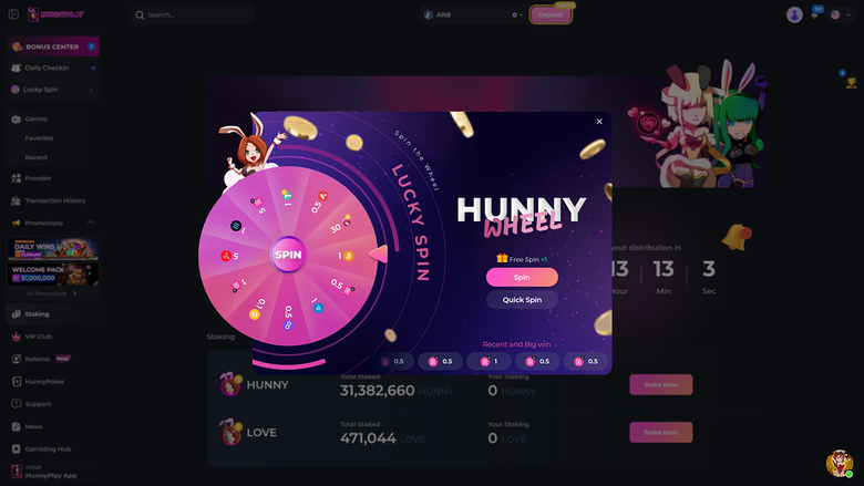 Hunnyplay Casino Desktop Lucky Spin