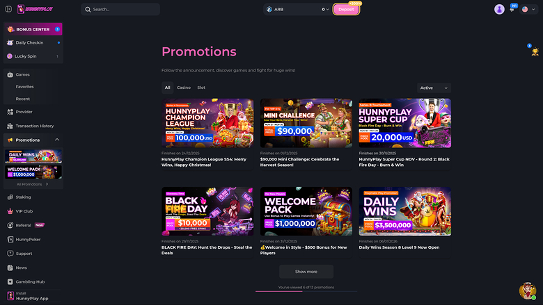 Promotions Hunnyplay Casino sur ordinateur