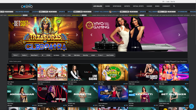 Hustles Casino sur ordinateur avec croupier en direct