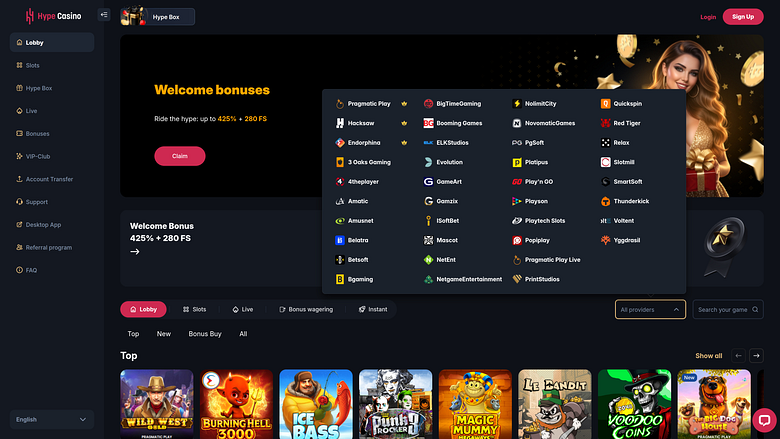 Développeurs de jeux de casino Hype sur ordinateur