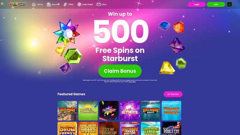 Homepage desktop di Hyper Slots Casino