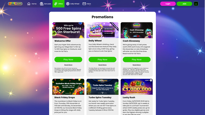 Promozioni desktop di Hyper Slots Casino
