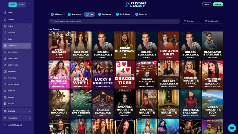 Casinò Hyper Lucky con croupier dal vivo su desktop