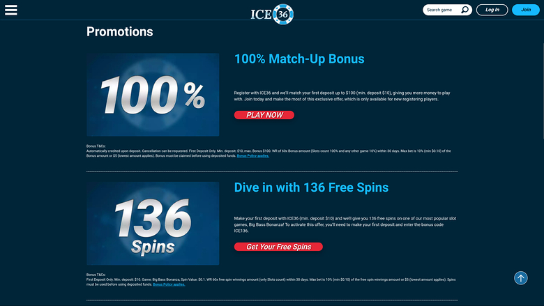 Promotions Ice36 Casino sur ordinateur