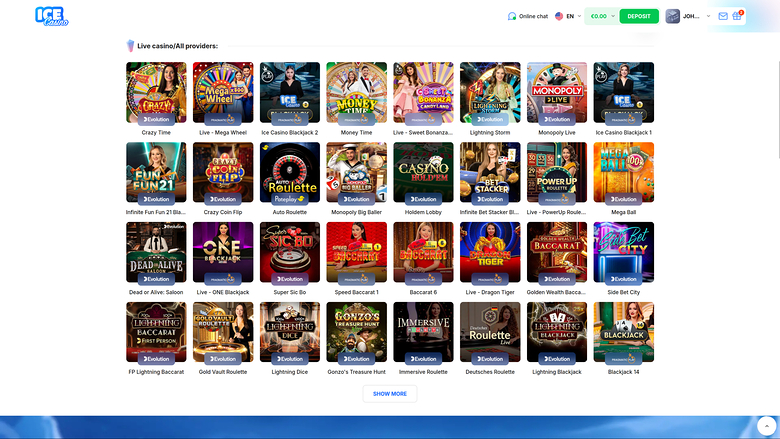 Ice Casino sur ordinateur avec croupier en direct