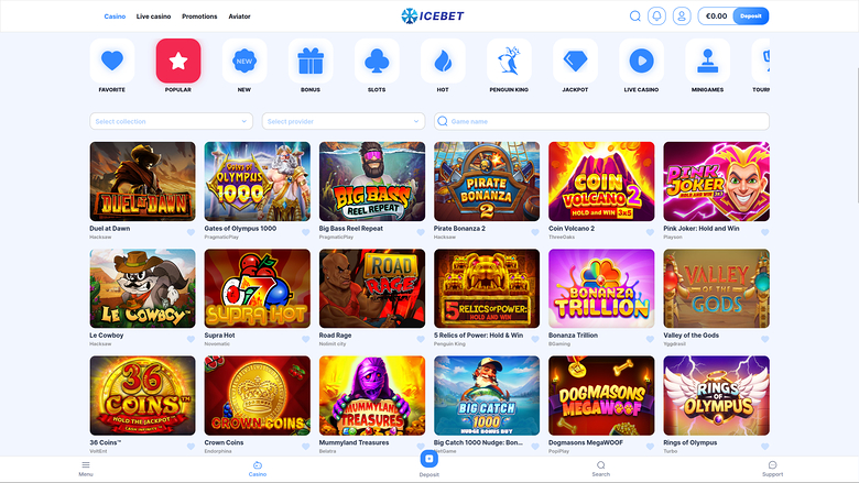 Juegos de escritorio del casino IceBet