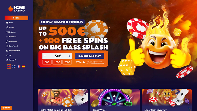 Домашняя страница Igni Casino для ПК