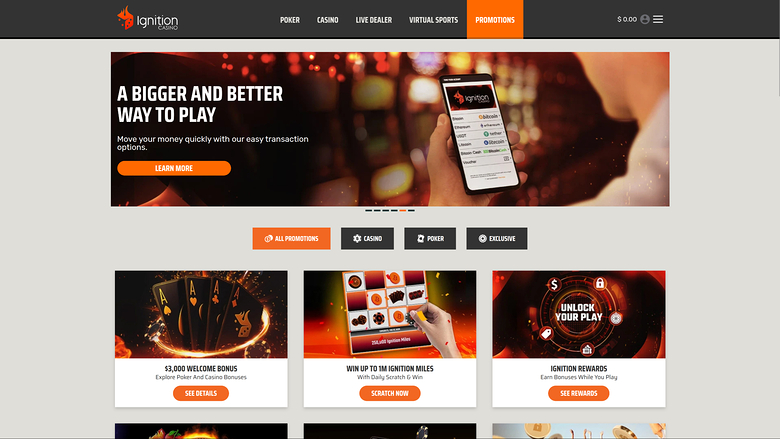 Promotions sur ordinateur de bureau du casino Ignition