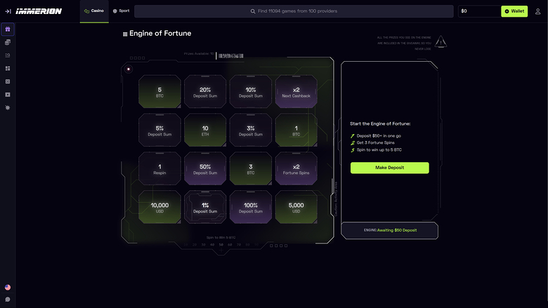 Motor de la fortuna de escritorio del Casino Immerion