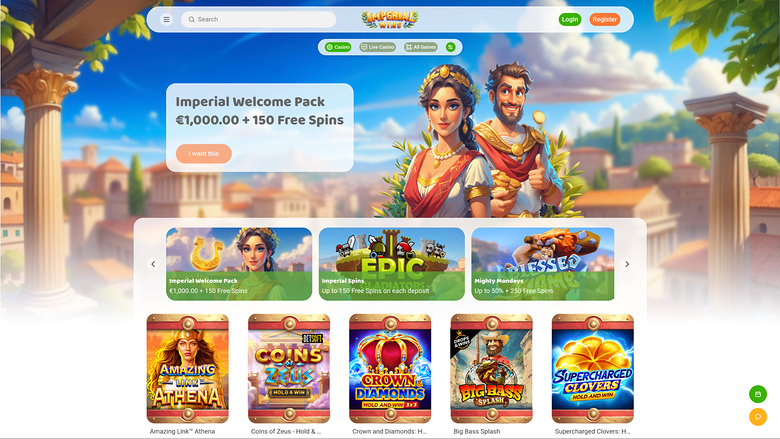 Домашняя страница Imperial Wins Casino для рабочего стола