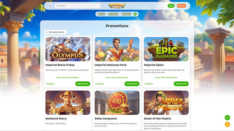 Акции казино Imperial Wins для рабочего стола