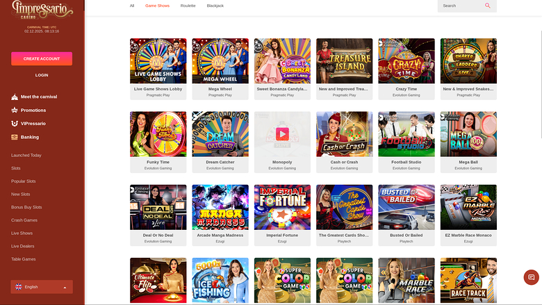 Spettacolo di quiz desktop Impresario Casino