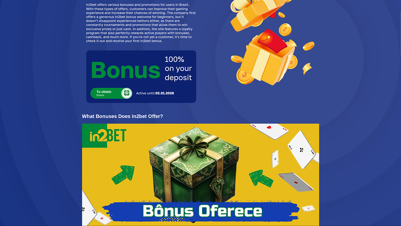 Promotions pour ordinateur de bureau du casino in2Bet