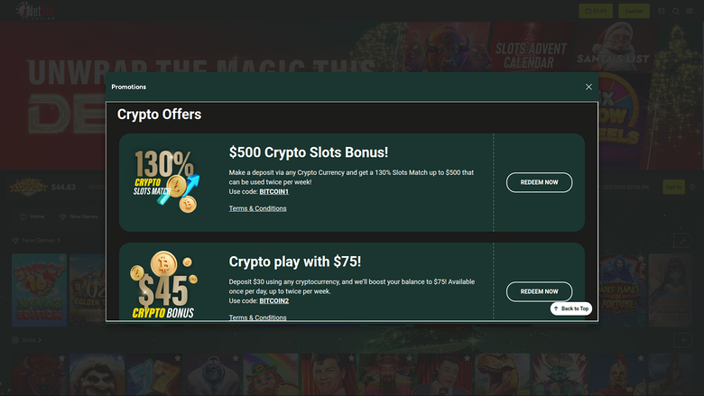 INetBet Casino Desktop Promotions