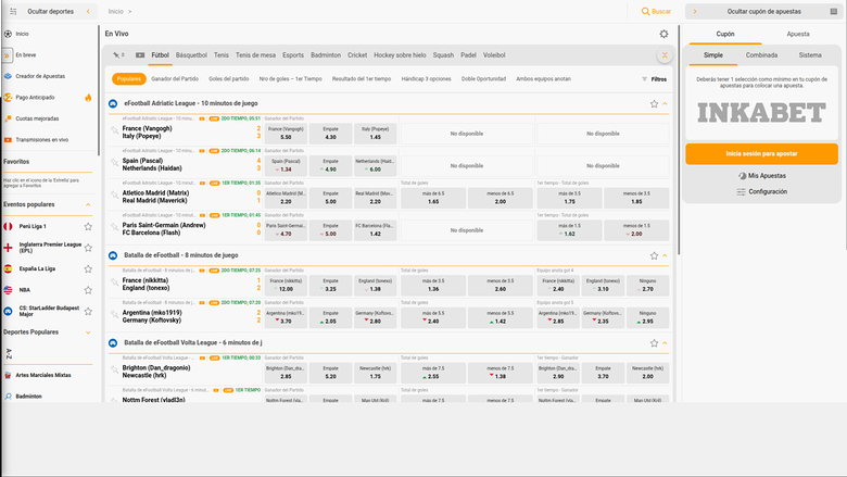 Casino intégré sur ordinateur de bureau Sports en direct