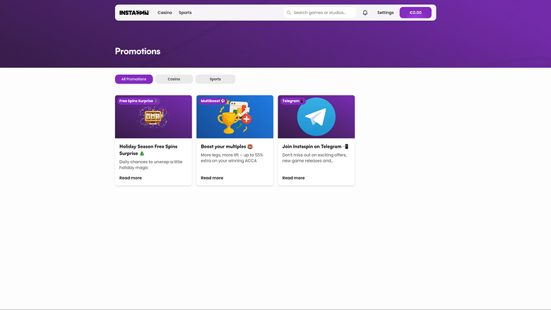 Promociones de escritorio del casino Instaspin