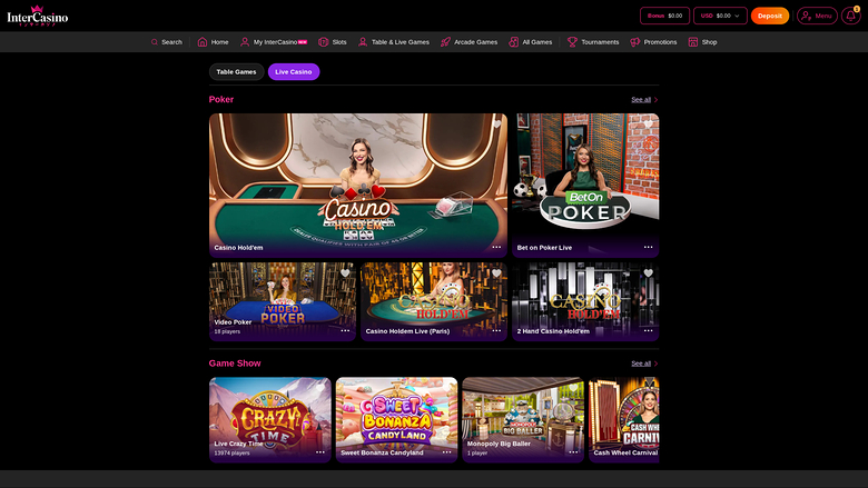 Inter Casino desktop Live dealer