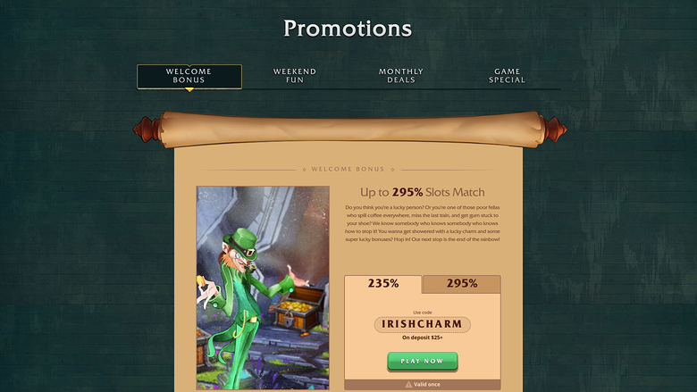 Promotions sur ordinateur du casino Irish Luck
