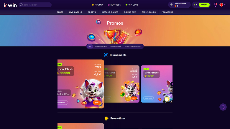 Promozioni desktop di Irwin Casino