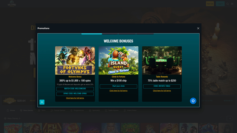 Promozioni desktop di Island Reels Casino