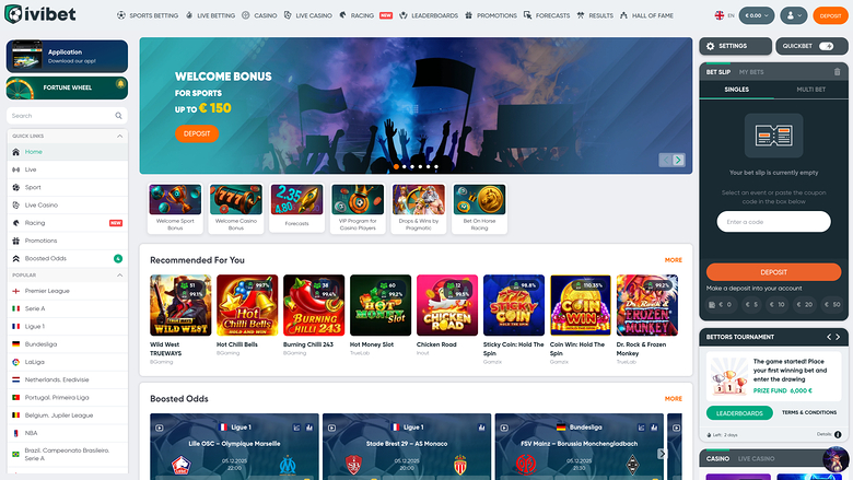 Page d'accueil du casino Ivibet pour ordinateur