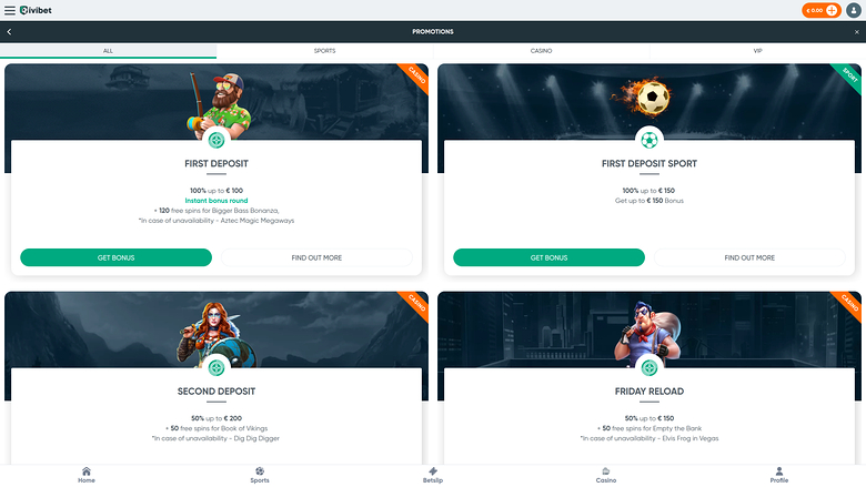 Promotions sur ordinateur de bureau du casino Ivibet