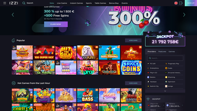 Jeux de casino Izzi sur ordinateur