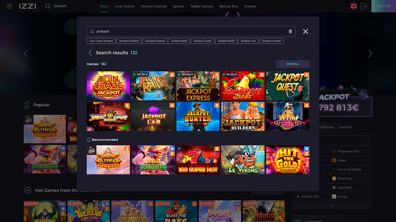 Jackpot du casino Izzi sur ordinateur