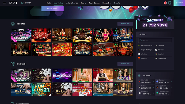 Casino Izzi avec croupier en direct sur ordinateur