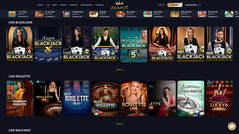 Jack-Pot Casino sur ordinateur avec croupier en direct