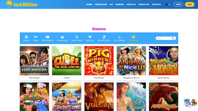 Jeux de casino Jackmilion sur ordinateur