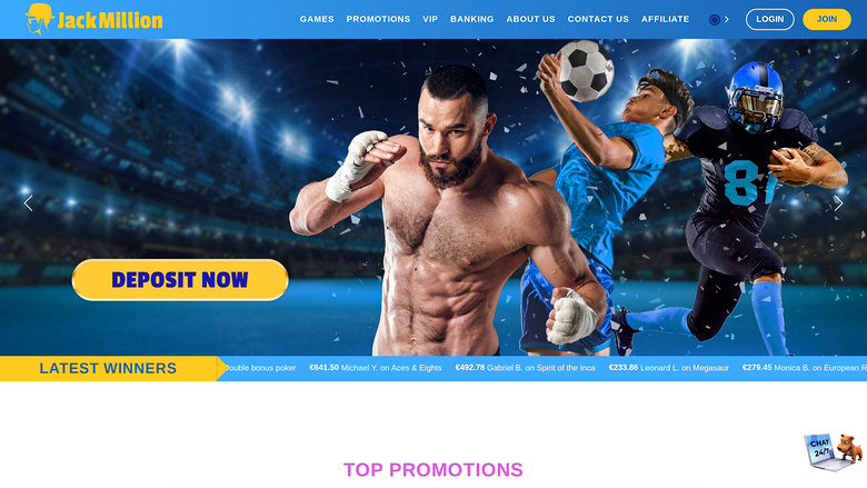 Page d'accueil du casino Jackmilion version ordinateur