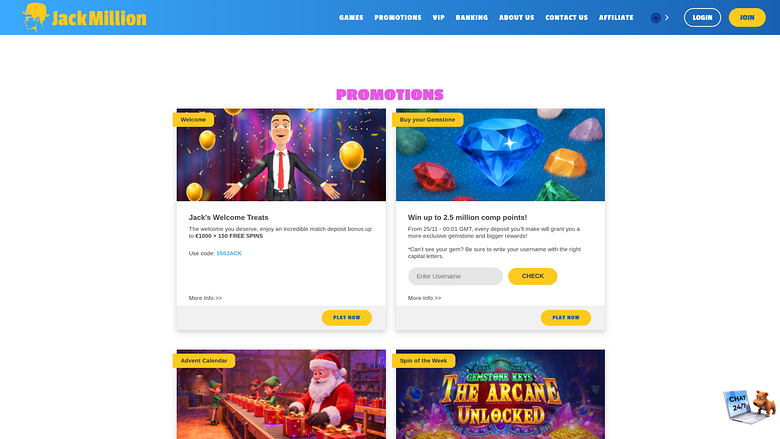 Promotions du casino Jackmilion version ordinateur