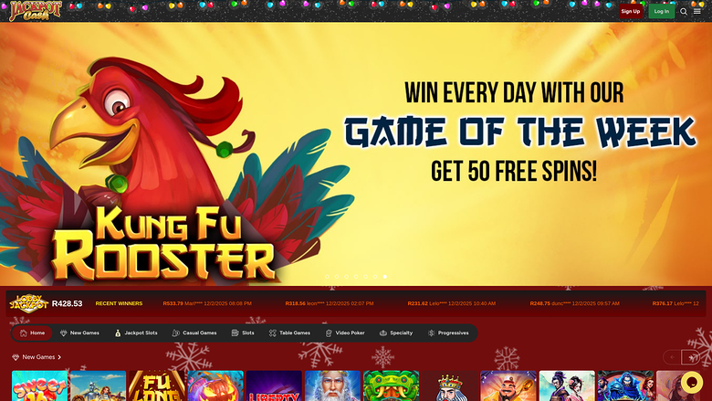 Page d'accueil du casino Jackpot Cash version ordinateur